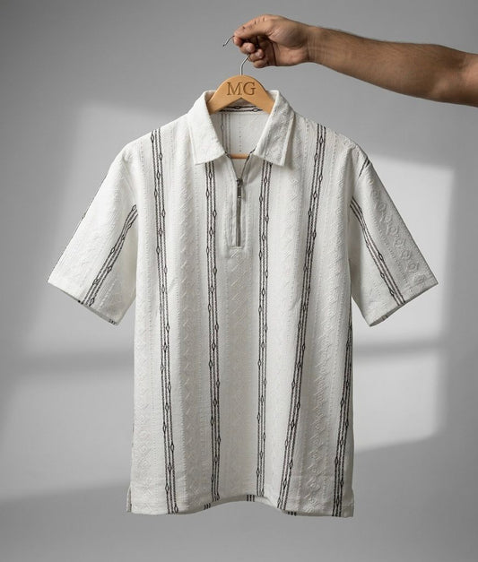 Artisanal Textured Quarter-Zip Polos