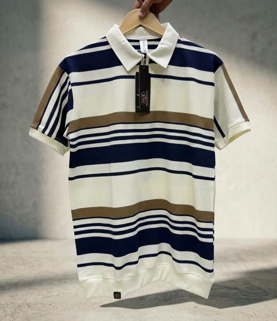 Textured Stripe Quarter-Zipper Polos