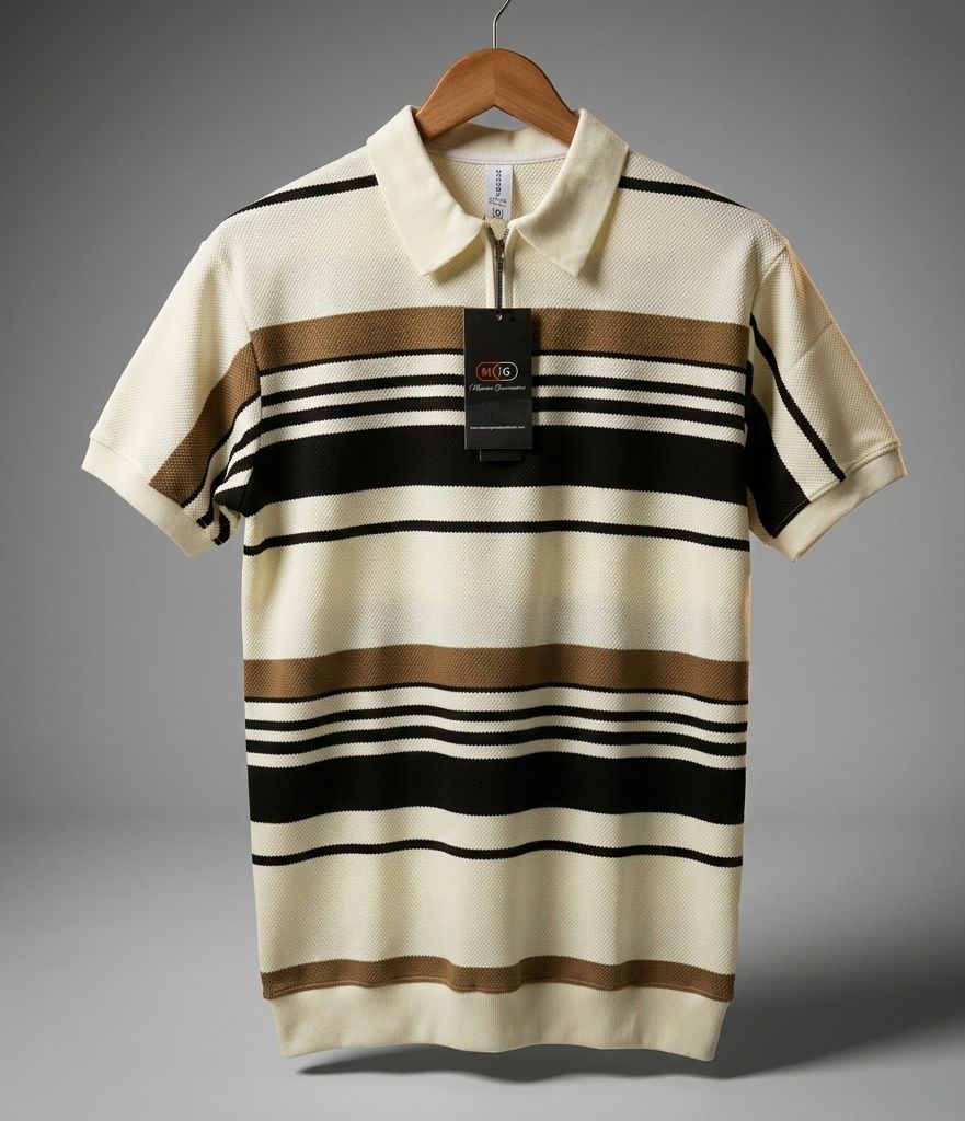 Textured Stripe Quarter-Zipper Polos