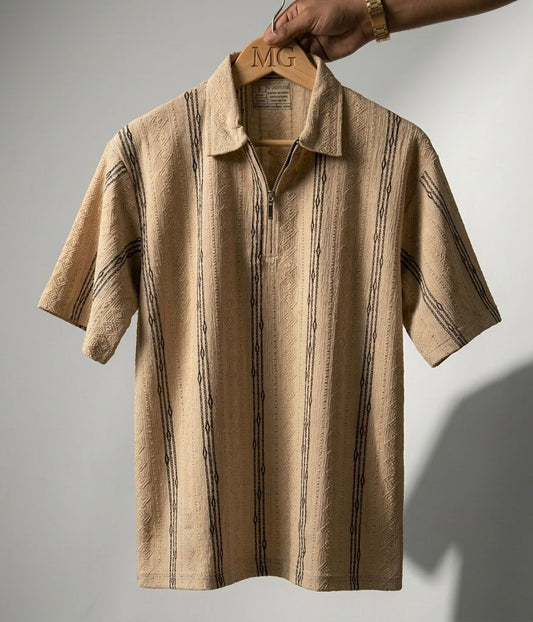 Artisanal Textured Quarter-Zip Polos
